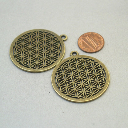 Flower of life charms, seed of life pendants. Two sided. Antique bronze 40X44mm CM1846B