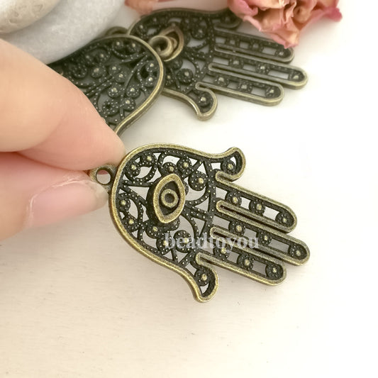 Hamsa charms, hamsa hand pendants. Two sided. Antique bronze 28X42mm CM0070B