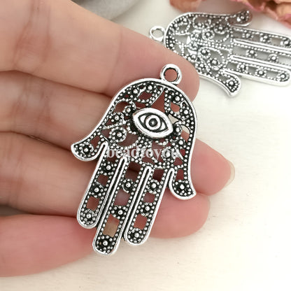 Hamsa charms, hamsa hand pendants. Two sided. Antique silver, 28X42mm CM0070S