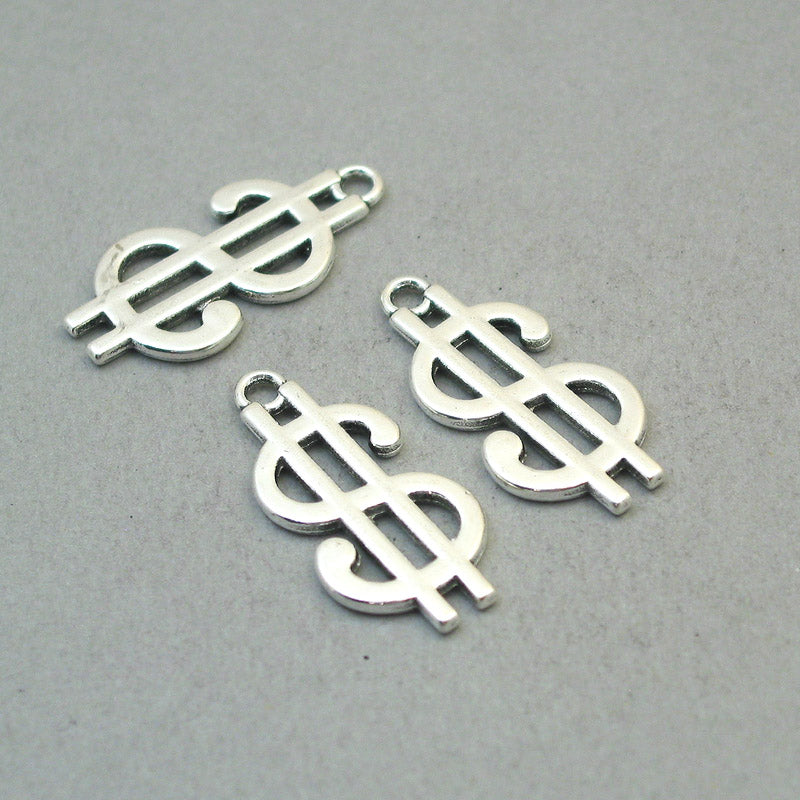 Dollar sign charms, money pendants. Two sided. Antique silver 16X33mm CM1908S