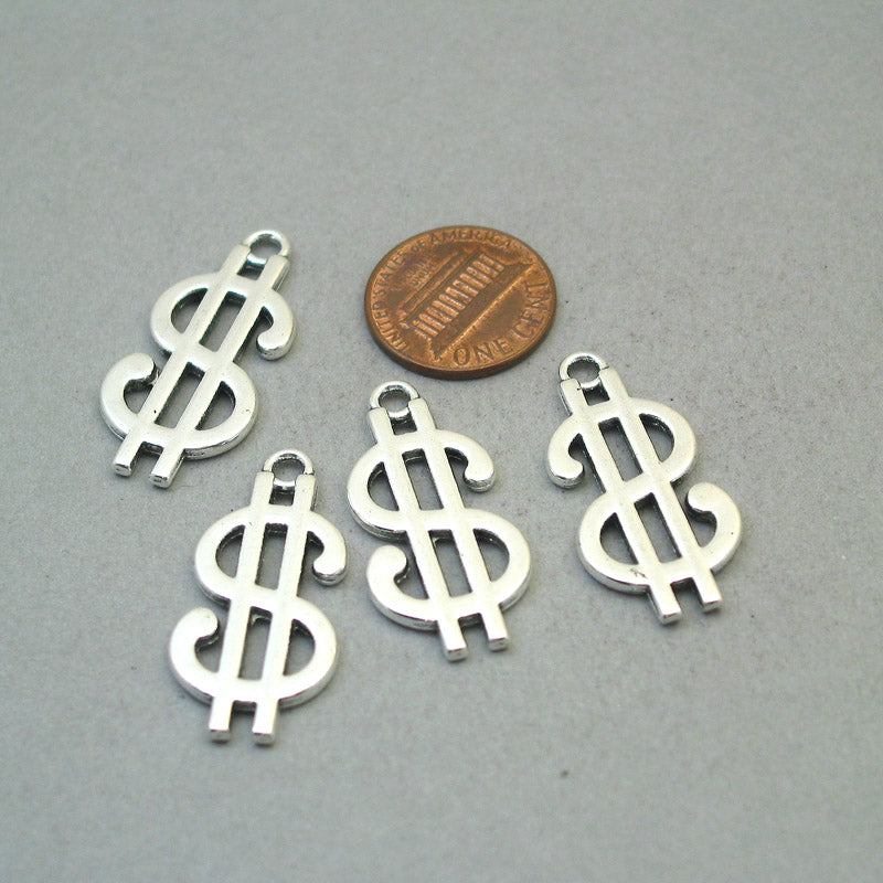 Dollar sign charms, money pendants. Two sided. Antique silver 16X33mm CM1908S