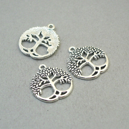 Tree charms, tree of life pendants. One sided. Antique silver 23X26mm CM1906S