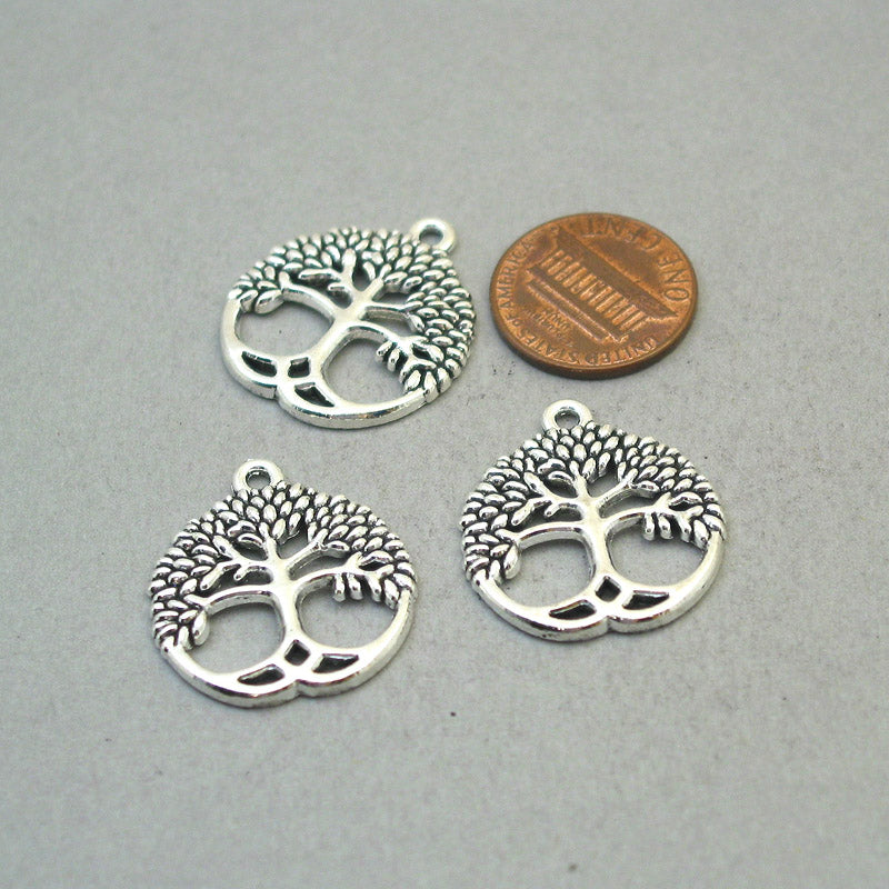 Tree charms, tree of life pendants. One sided. Antique silver 23X26mm CM1906S