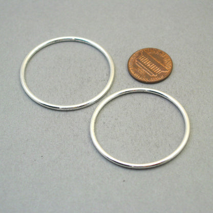 Circle charms, minimalist large closed ring hoop pendants. Two sided. Jewelry connectors links. Silver 40mm CM1907S