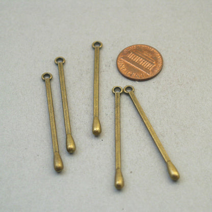 Matchstick charms, long match 3D pendants. Antique bronze 49mm CM1853B