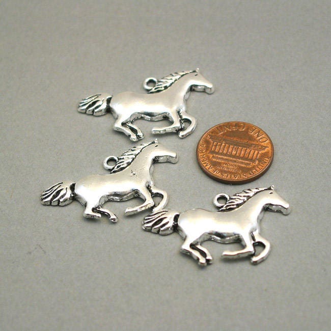 Horse charms, racing horse pendants. One sided. Antique silver 22X35mm CM1135S