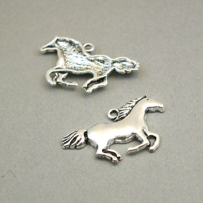 Horse charms, racing horse pendants. One sided. Antique silver 22X35mm CM1135S