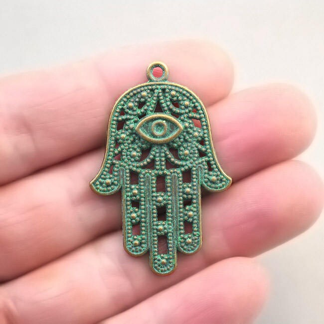 green hamsa hand charm antique bronze CM0070BR