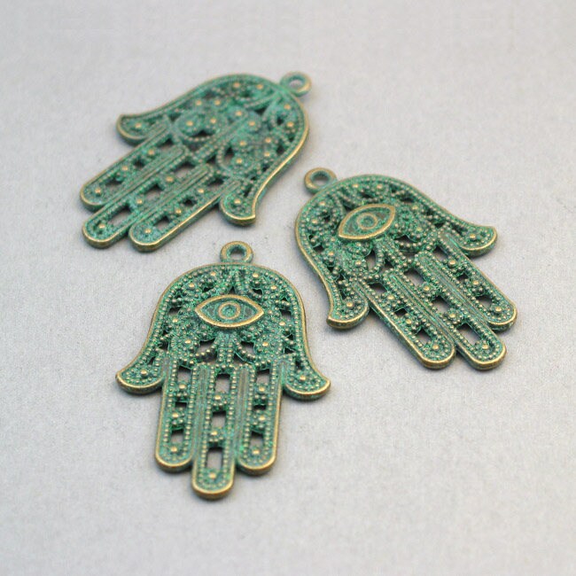 green hamsa hand charm antique bronze CM0070BR