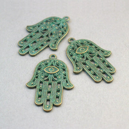 green hamsa hand charm antique bronze CM0070BR