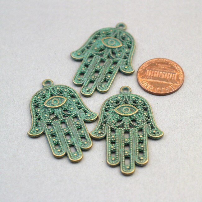 green hamsa hand charm antique bronze CM0070BR