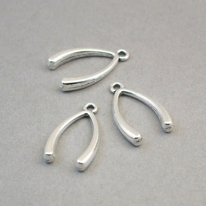 Wishbone charms, wishbone pendants. Two sided. Antique silver 15X24mm CM1239S