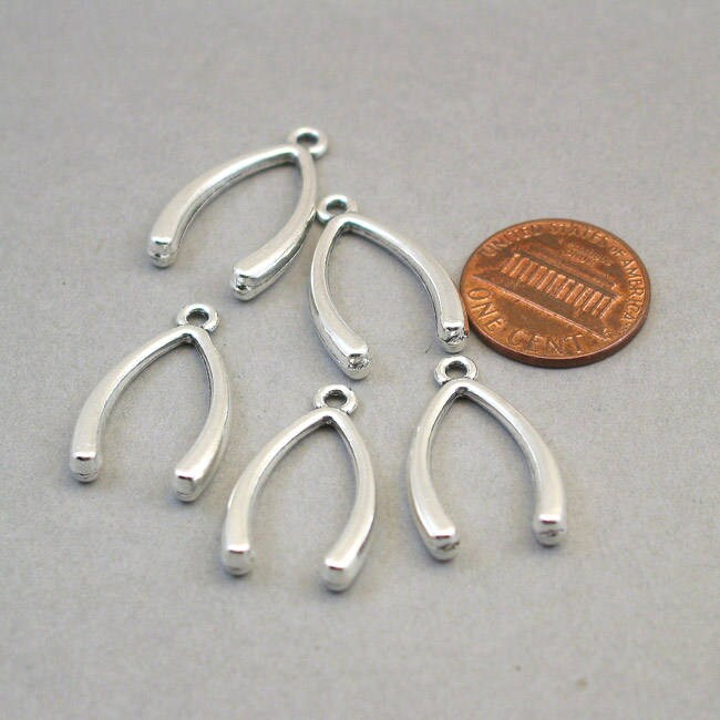 Wishbone charms, wishbone pendants. Two sided. Antique silver 15X24mm CM1239S