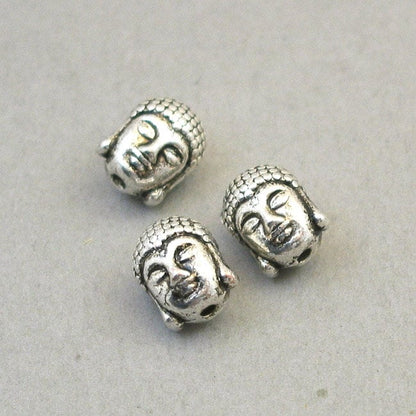 Buddha head, Buddha face 3D pendant beads. Two sided. Antique silver 9X11mm BD0093S