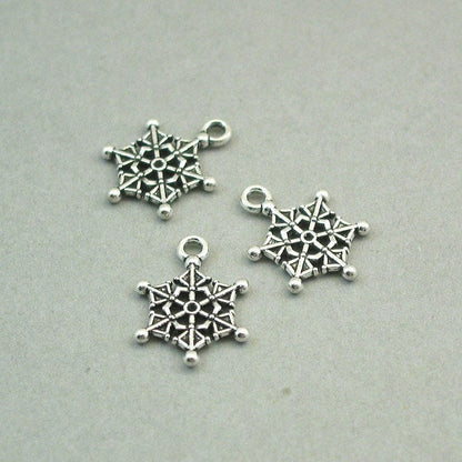 Snowflake charms, Snow pendants. Two sided. Antique silver 14X20mm CM1282S