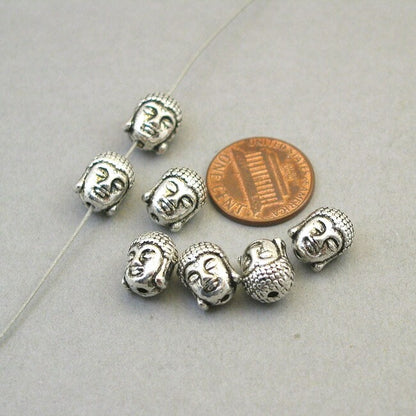 Buddha head, Buddha face 3D pendant beads. Two sided. Antique silver 9X11mm BD0093S