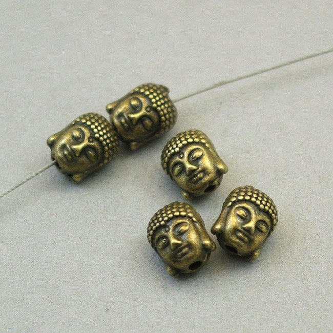 Buddha head, Buddha face 3D pendant beads. Two sided. Antique bronze 9X11mm BD0093B