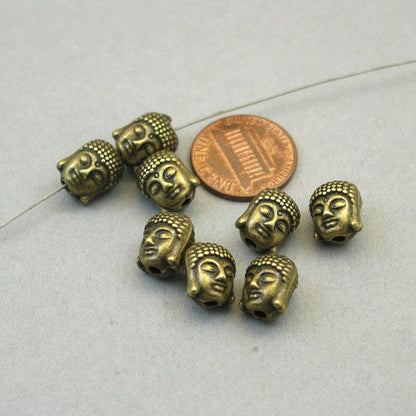 Buddha head, Buddha face 3D pendant beads. Two sided. Antique bronze 9X11mm BD0093B