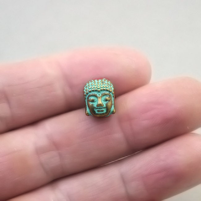 Buddha head beads green bronze BD0093BR