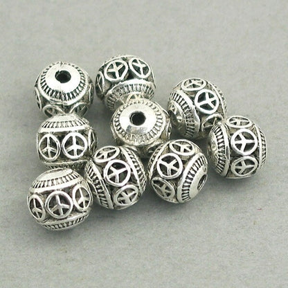 peace sign hollow bead antique silver BD0055S