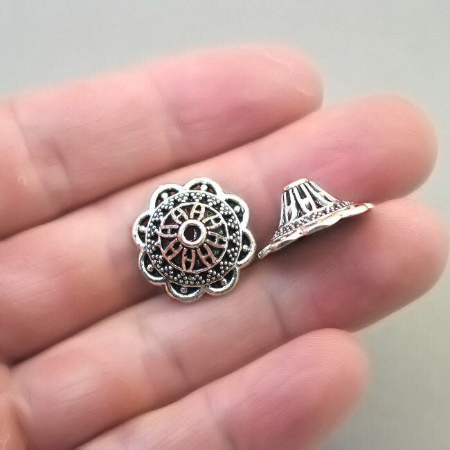 flower bead cap antique silver BD0164S