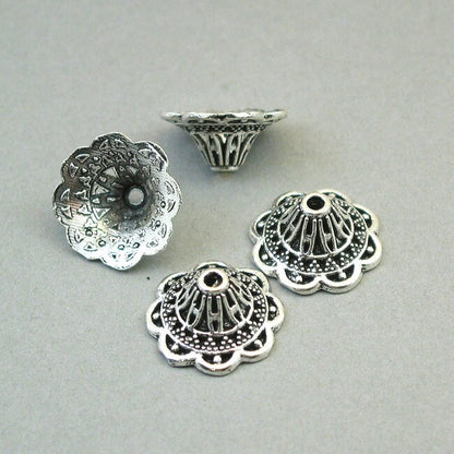 Flower bead caps, 19mm. Antique silver BD0164S