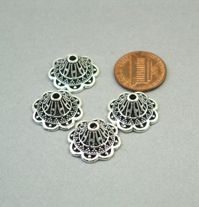 Flower bead caps, 19mm. Antique silver BD0164S