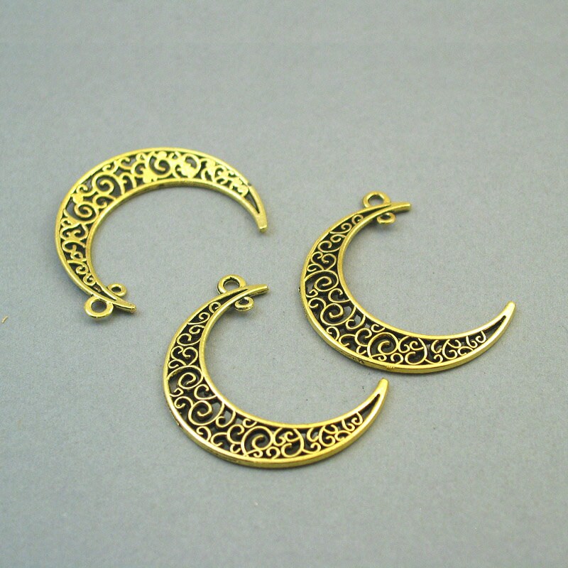 Moon charm connectors, filigree crescent moon link pendants. One sided. Antique gold 31X40mm CM0741G