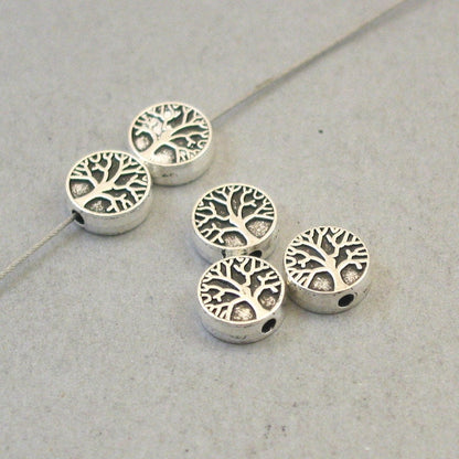 Tree beads, small tree of life coin beads. Two sided. Antique silver 9mm BD0108S