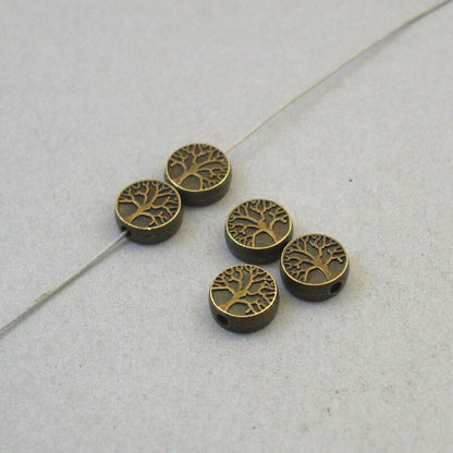 Tree beads, small tree of life coin beads. Two sided. Antique bronze 9mm BD0108B