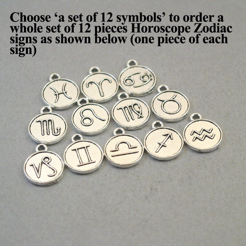 zodiac sign charms horoscope symbol birthday disc antique silver CM1613SA-L