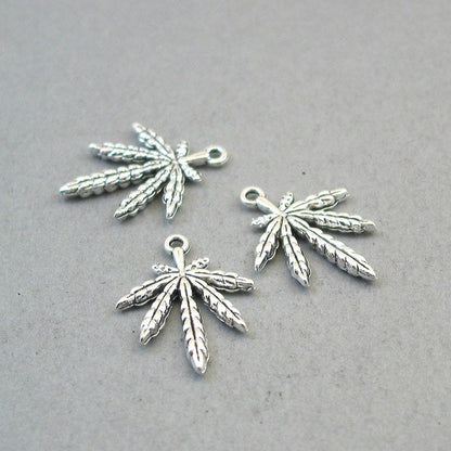 Weed charms, pot leaf pendants. Two sided. Antique silver 18X24mm CM1624S