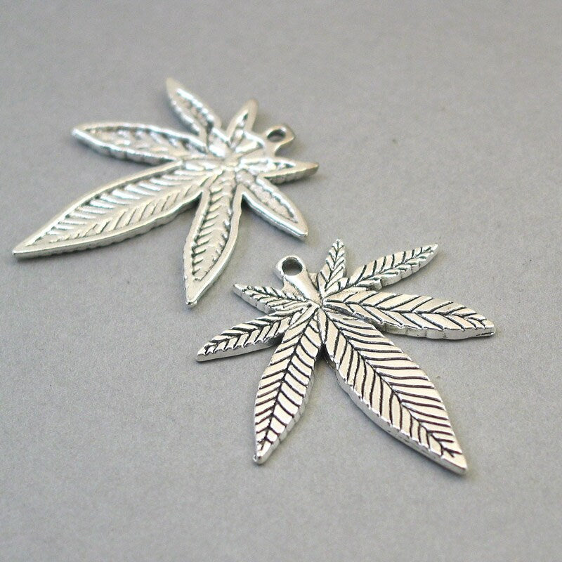 large marijuana leaf charm antique silver CM1643S