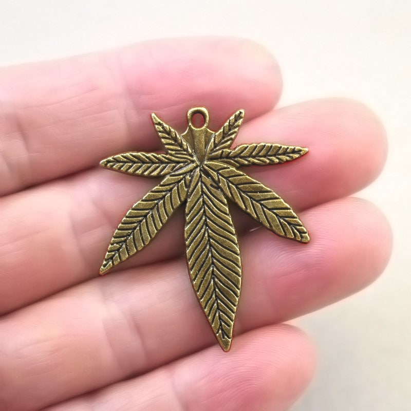 large marijuana charm antique bronze CM1643B