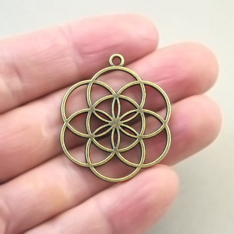 seed of life flower charm antique bronze CM1216B 