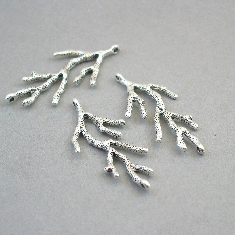 coral branch charm connector antique silver CM1651S