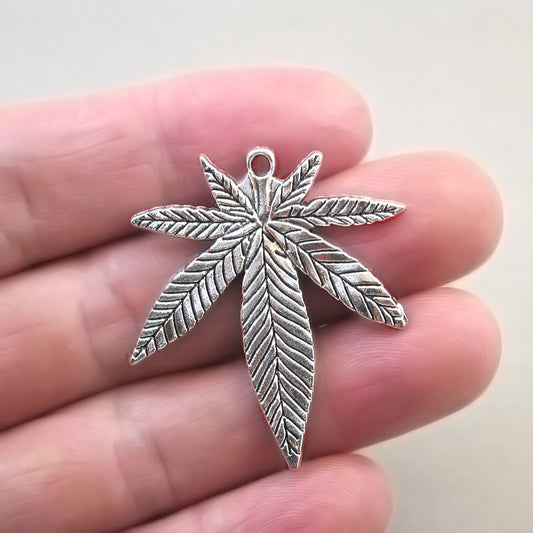 large marijuana leaf charm antique silver CM1643S