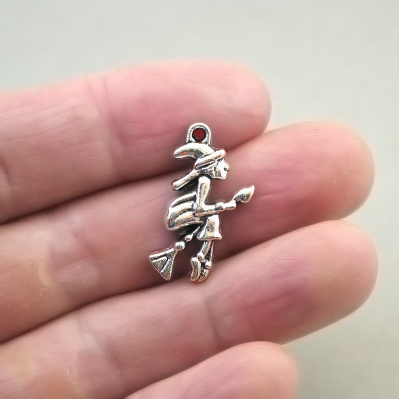 witch riding a broom charm antique silver CM1650S