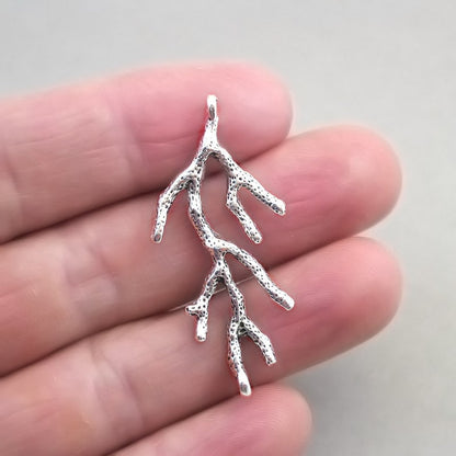 coral branch charm connector antique silver CM1651S