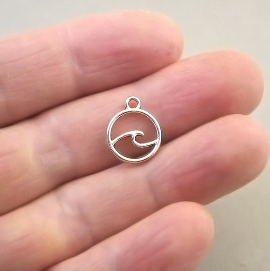 small ocean wave charm antique silver CM1625S