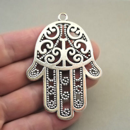 large hamsa hand charm antique silver CM1656S