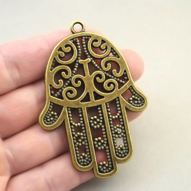 large hamsa hand charm antique bronze CM1656B