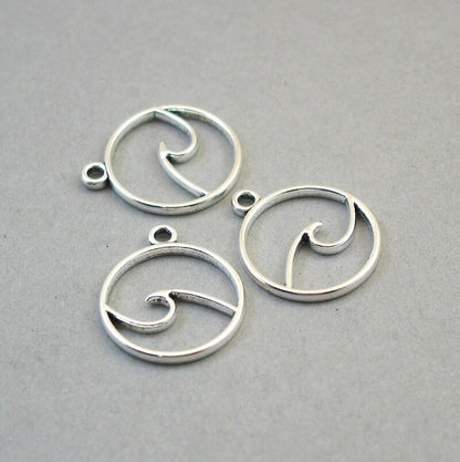 Wave charms, ocean wave pendants. Two sided. Antique silver 20X23mm CM1604S