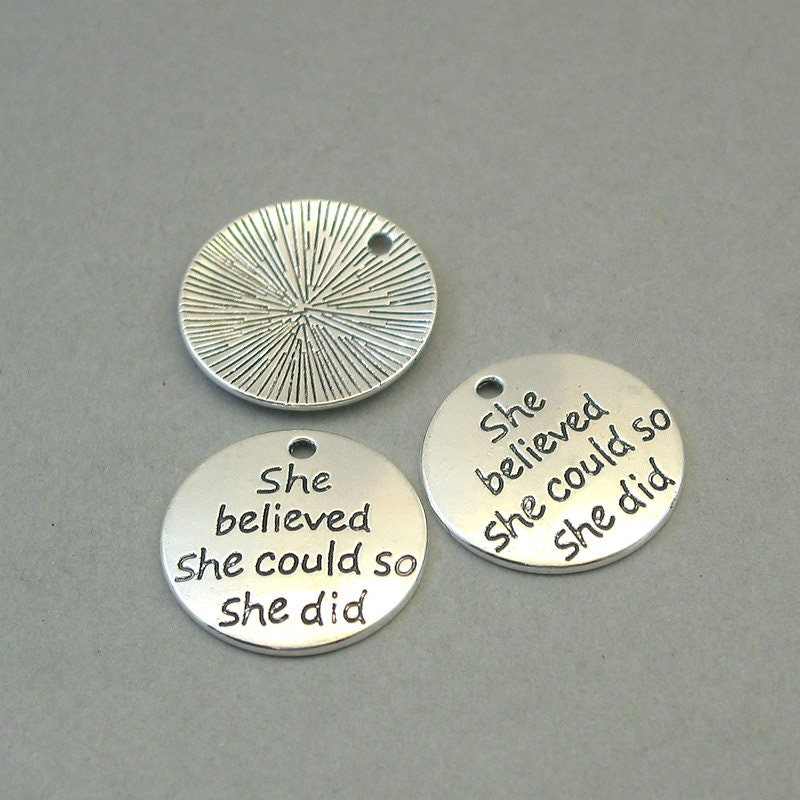 She believed she could so she did disc charm antique silver CM1667S