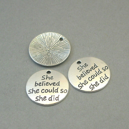 She believed she could so she did disc charm antique silver CM1667S