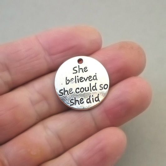 She believed she could so she did disc charm antique silver CM1667S