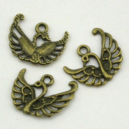 Swan charms, bird pendants. One sided. Antique bronze 14X18mm CM0040B