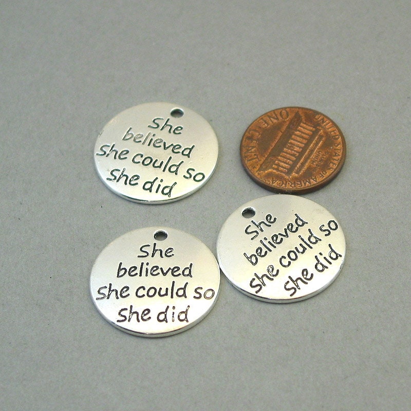 She believed she could so she did disc charm antique silver CM1667S