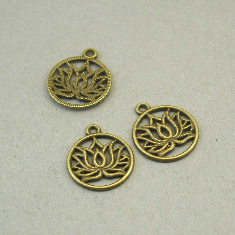 lotus flower charm antique bronze CM1687B