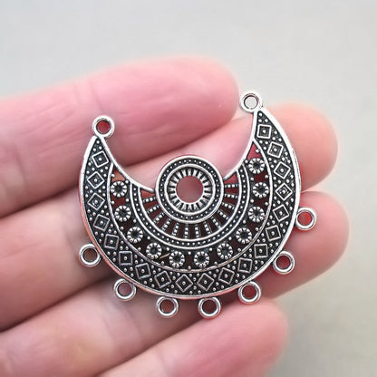 Bohemian crescent charm connector antique silver CM1708S